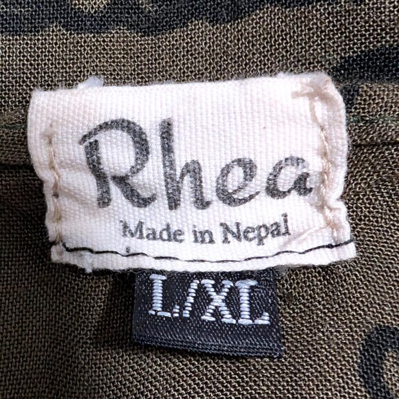 Rhea Womens Size L/XL Olive Green Hindu Ganesh Tie Front Flare Cuff Crop Top - Picture 9 of 11